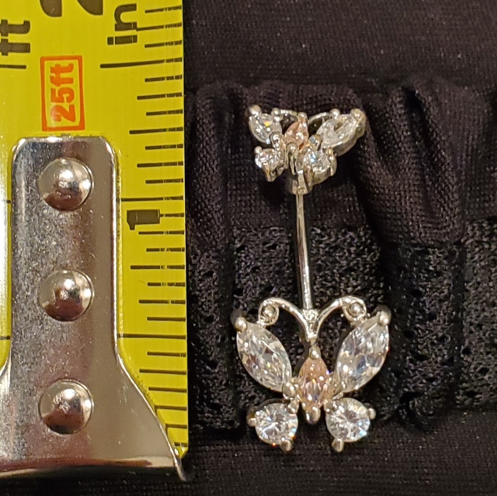 Belly/Naval Ring Double Butterfly Clear and Pink